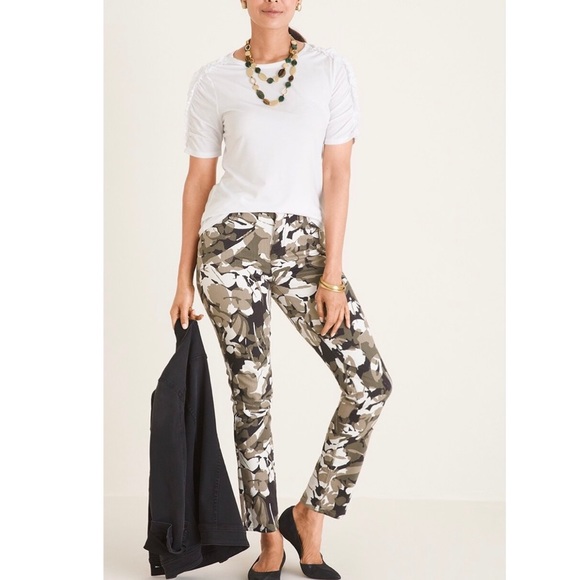 Chico's Denim - NWOT Chico’s CAMO-FLORAL PRINT GIRLFRIEND ANKLE JEANS